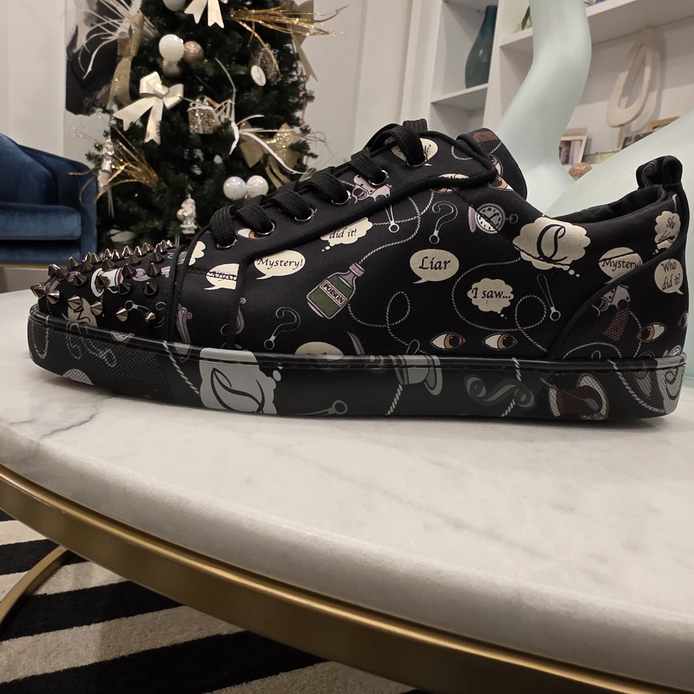 Black Graphic Sneakers with Studded Toe